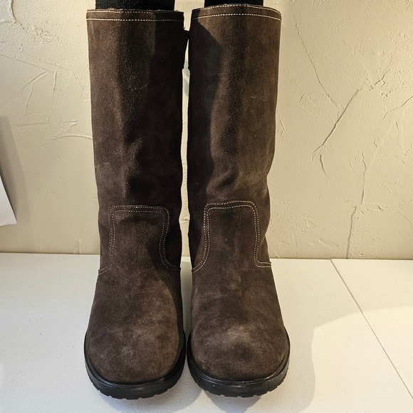 Cole Haan Womens Brown Suede Metallic Bronze Moto Boots Vibram Sole 9B 018064 - Picture 8 of 9